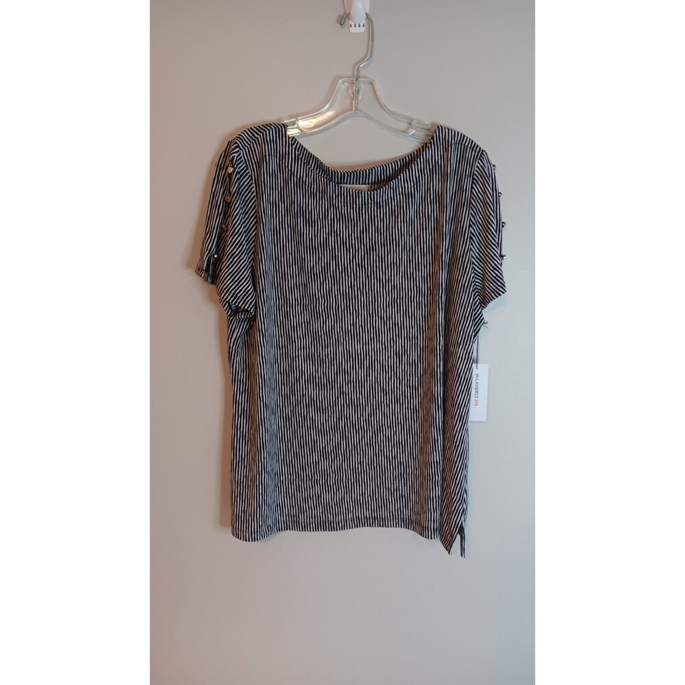 New Liz Claiborne Stripe Blouse Top Jersey Knit Sz XL Black / White